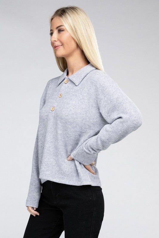 Women's Brushed Melange Hacci Collared Sweater - us.meeeshop