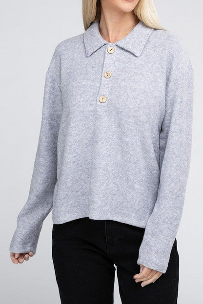 Women's Brushed Melange Hacci Collared Sweater - us.meeeshop