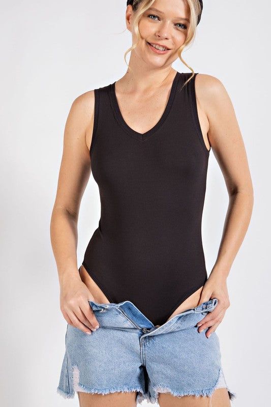 Butter V Neck Sleeveless Bodysuit us.meeeshop - Shirts & Tops