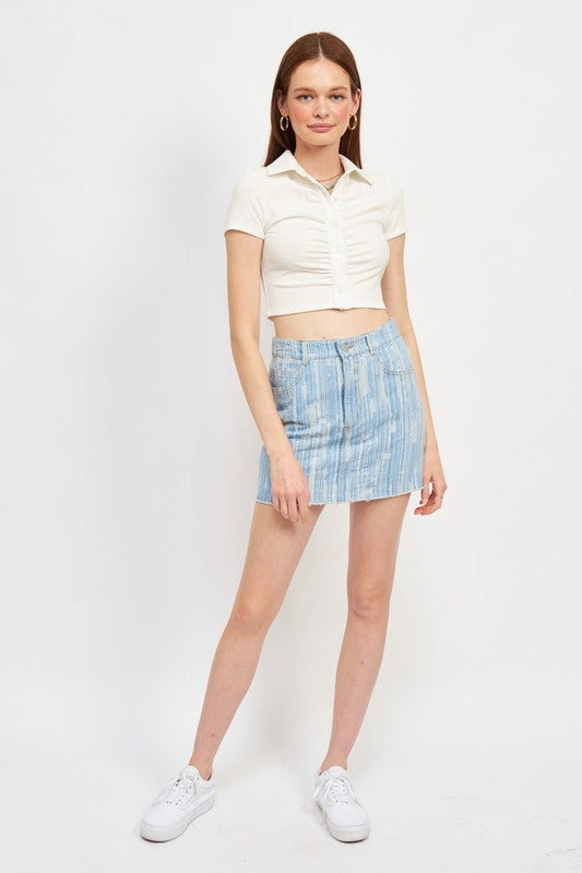 Button Up Collared Top With Shirring Detail | us.meeeshop