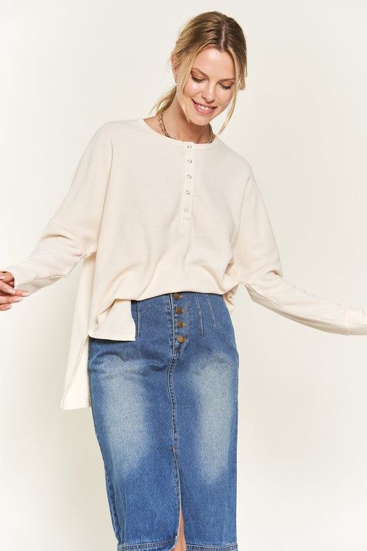 Button down side slit pullover knit top us.meeeshop - Shirts & Tops