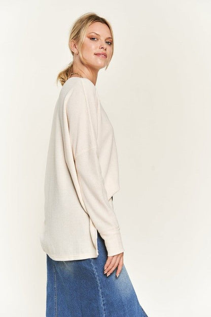 Button down side slit pullover knit top us.meeeshop - 