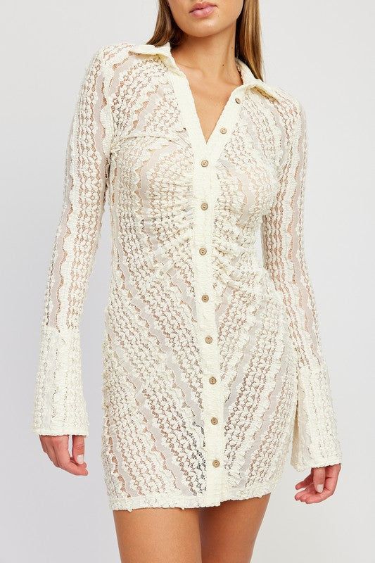 Button Down Lace Dress - us.meeeshop