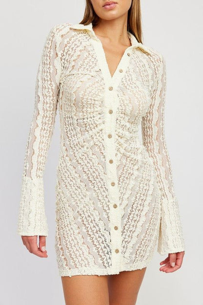 Button Down Lace Dress - us.meeeshop