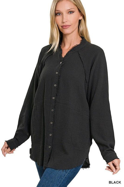 Women's Button Down Raw Edge Shirts - us.meeeshop