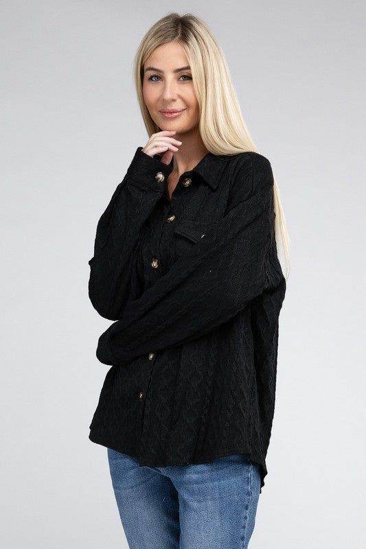 Button Front Knit Shacket - us.meeeshop