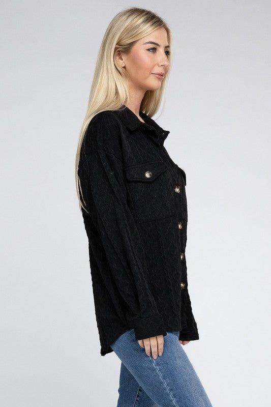 Button Front Knit Shacket - us.meeeshop