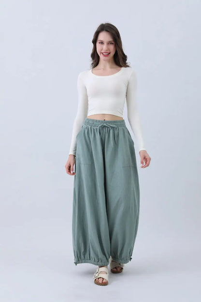Women's Linen Pants – Relaxed Fit with Adjustable Cuffs