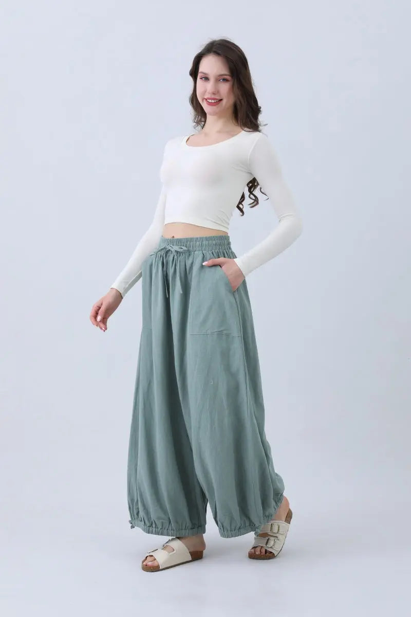 Women's Linen Pants – Relaxed Fit with Adjustable Cuffs
