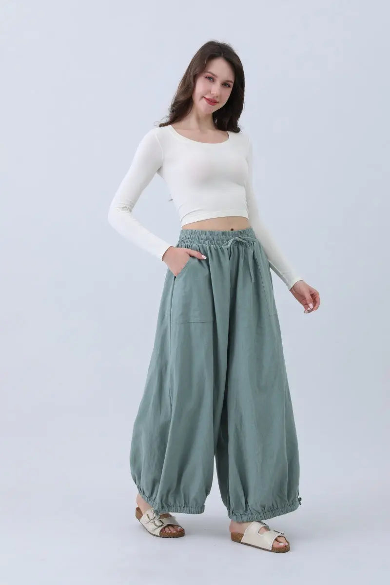 Women's Linen Pants – Relaxed Fit with Adjustable Cuffs