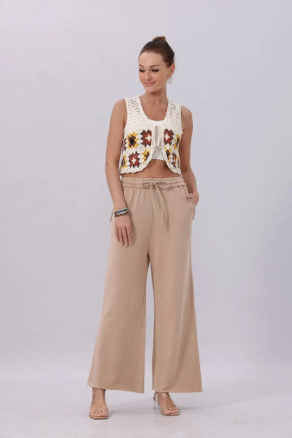 Acid Wash Wide-Leg Sweatpants – Relaxed Fit with Raw Hem