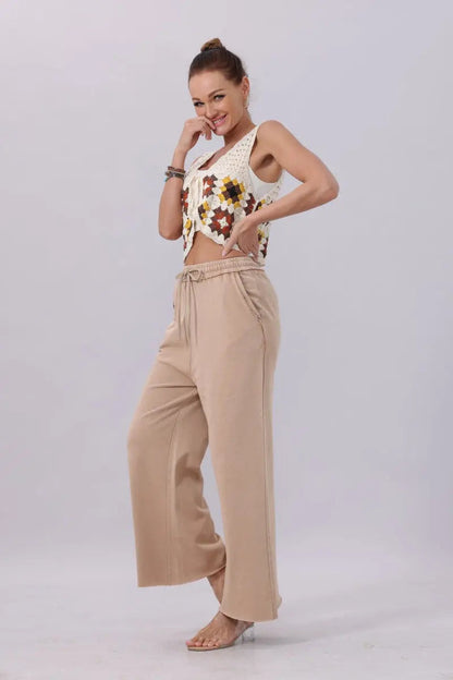 Acid Wash Wide-Leg Sweatpants – Relaxed Fit with Raw Hem