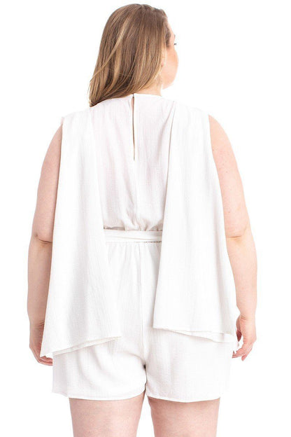 Shimmer Fabric Draped Open Sleeve Romper | us.meeeshop