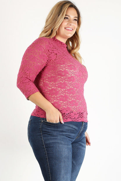 Plus Size Sheer Lace Fitted Top | us.meeeshop