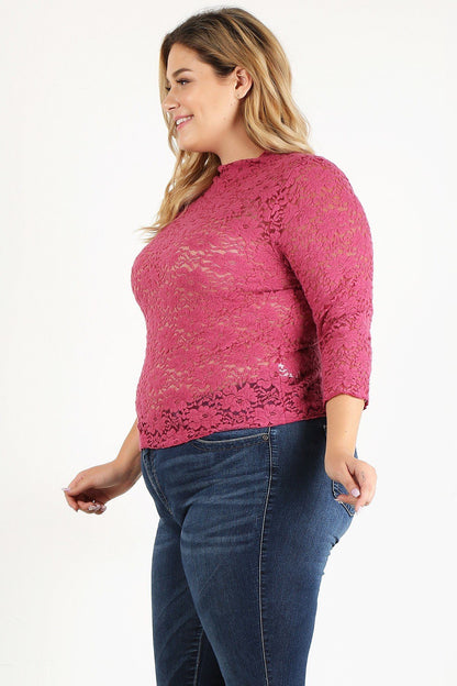 Plus Size Sheer Lace Fitted Top | us.meeeshop