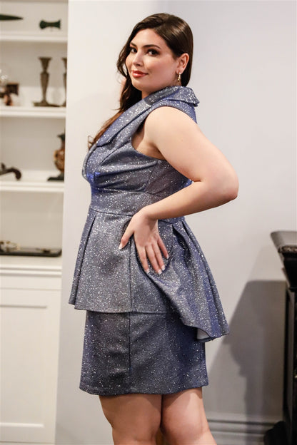 Plus Glitter Collared Peplum Mini Dress | us.meeeshop