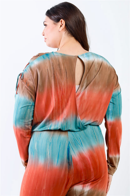 Plus Tie-dye Lace Up Shoulder Details Back Wrap Cut-out Jumpsuit | us.meeeshop