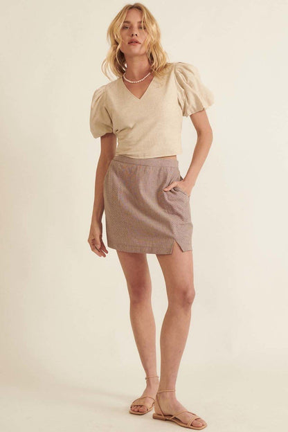 Banded Front Waist Pinstripe Mini Skirt | us.meeeshop