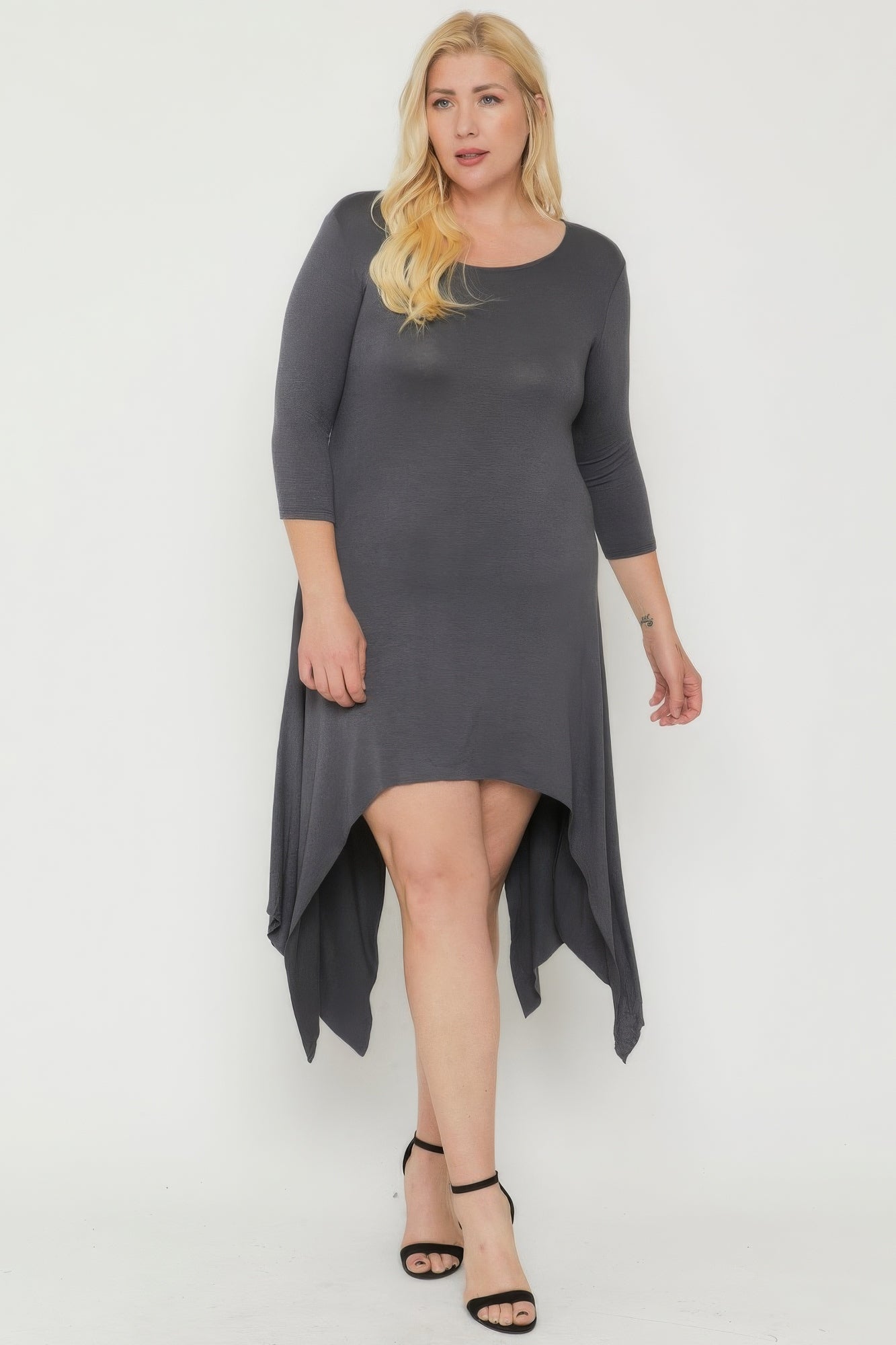 Asymmetrical Raw Edge Hem Solid Dress | us.meeeshop