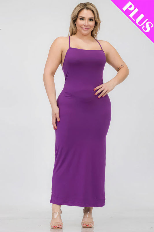 Plus Size Crisscross Back Split Thigh Maxi Dress | us.meeeshop