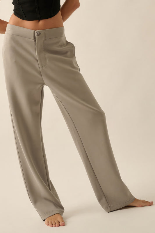Premium Scuba High Waist Button Zip Up Fly Pants | us.meeeshop