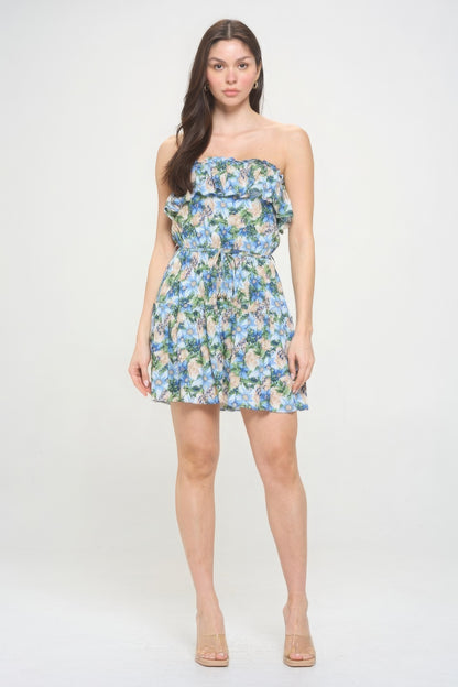 Berry Flower Ruffle Tube Top Mini Dress | us.meeeshop