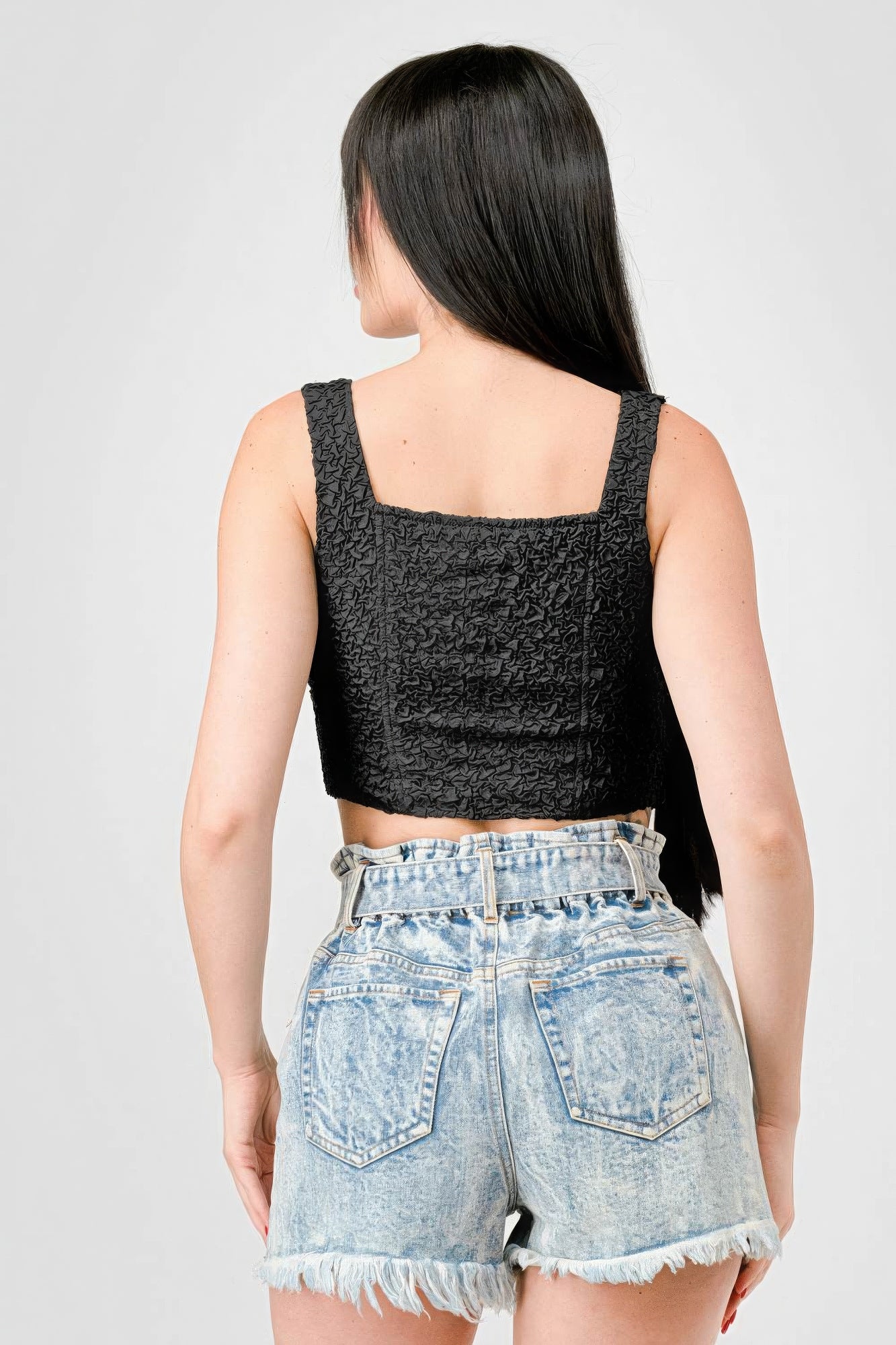 Crinkle Stretch Knit Sweetheart Hooked Bustier Cropped Top | us.meeeshop