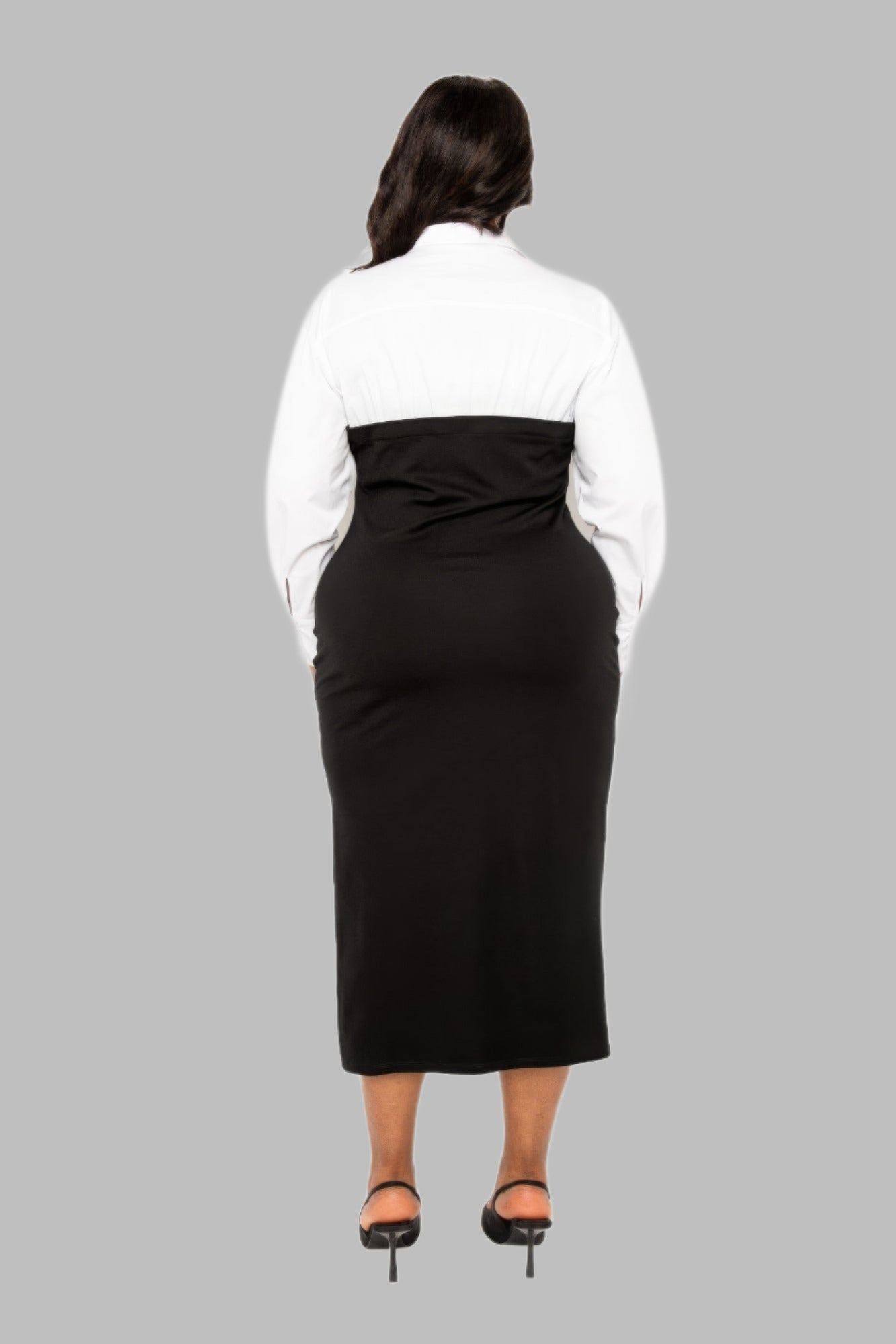 Collared Shirt Bodycon Midi Dress With Side Slit | us.meeeshop