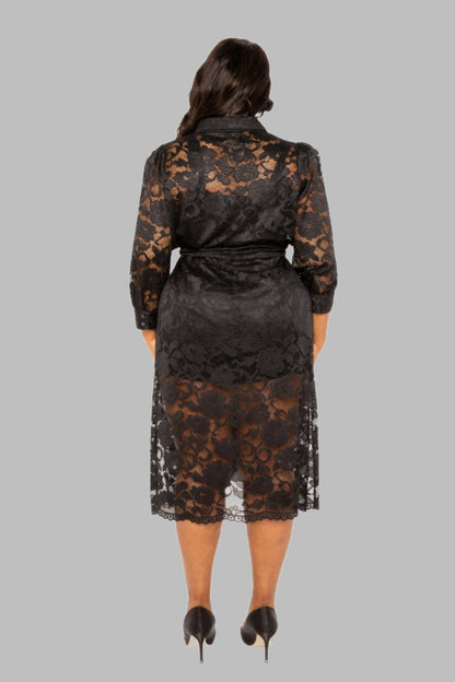 Belted Lace Shirt Dress | us.meeeshop