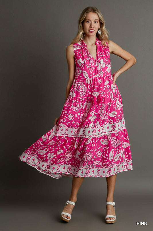 Two Tone Floral Paisley Sleeveless Midi Dress | us.meeeshop