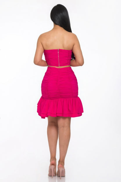 Ruffle Ruched Mini Skirt Set | us.meeeshop