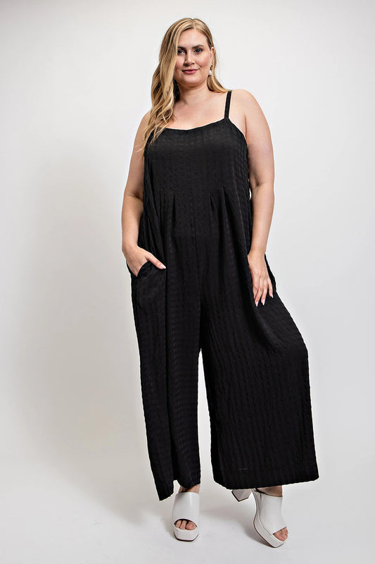 Texture Woven Sleeveless Jumpsuit With Side Button | us.meeeshop
