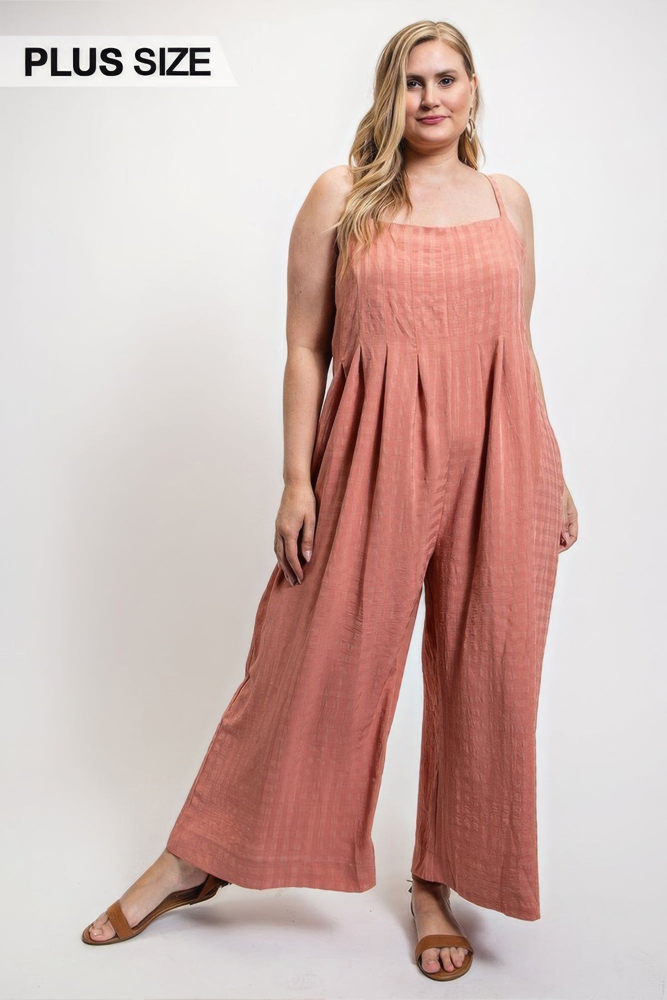 Texture Woven Sleeveless Jumpsuit With Side Button | us.meeeshop