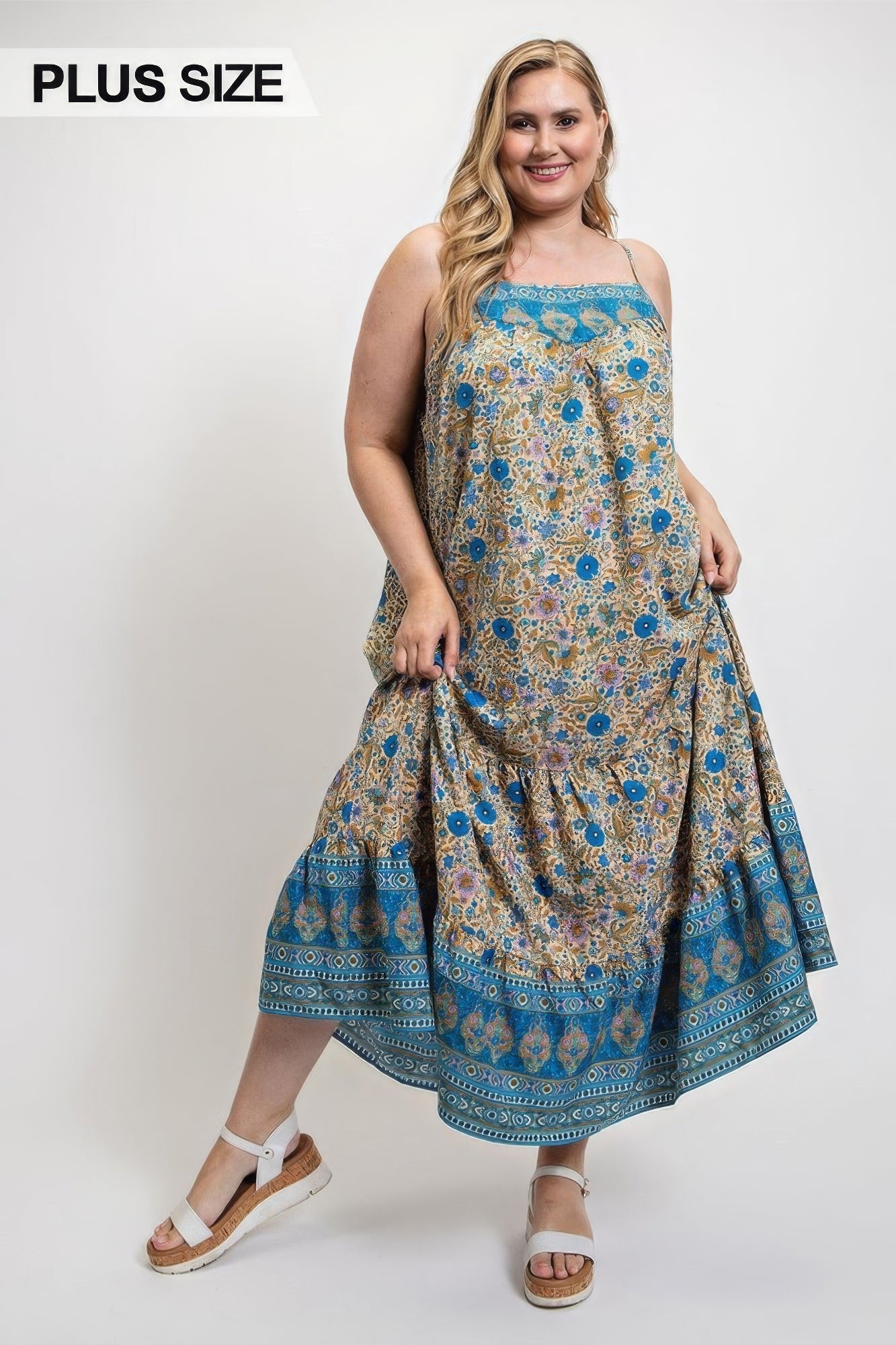 Floral And Aztec Print Drop Down Maxi Dress With Spaghetti Strap | us.meeeshop