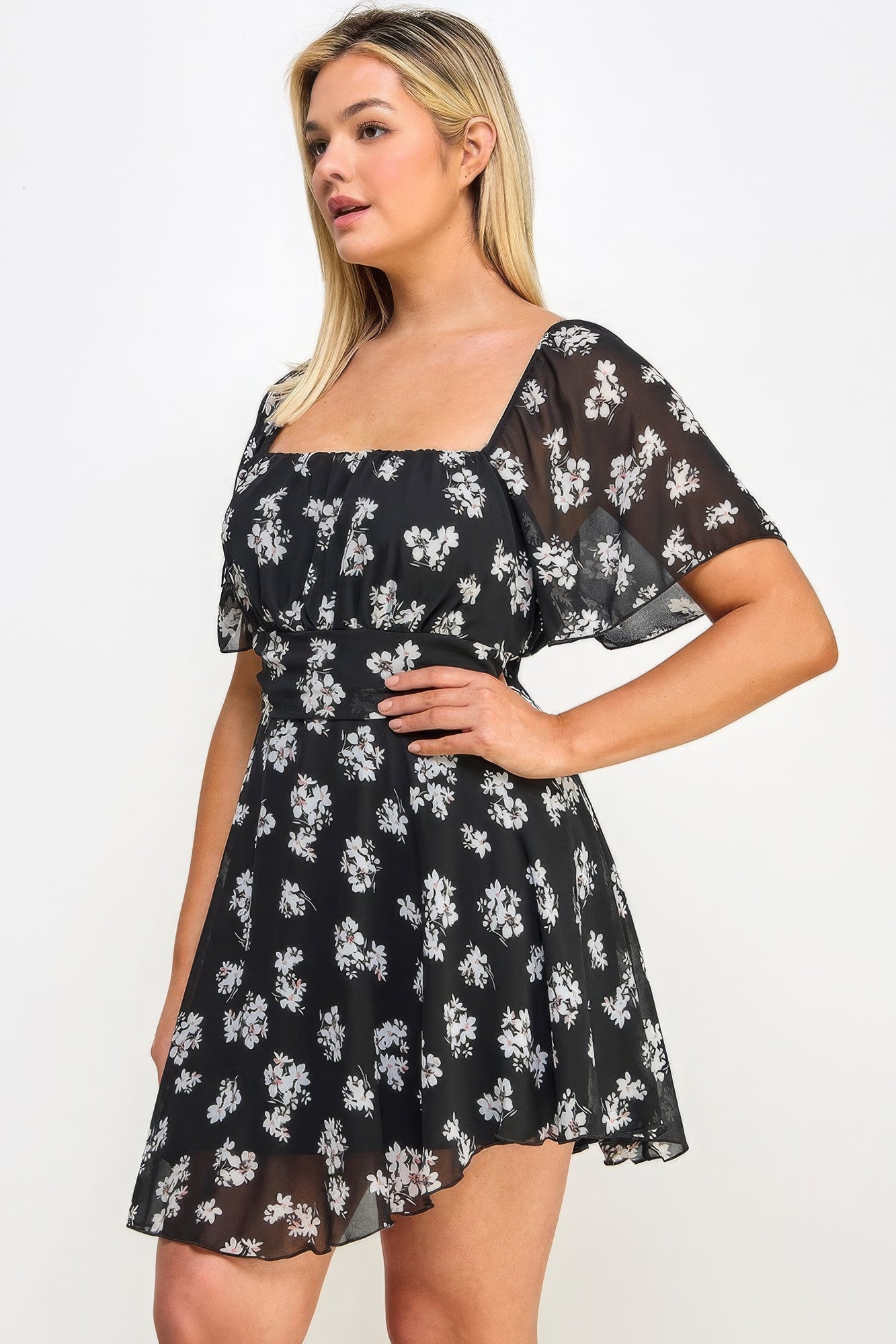 Plus Size Floral Chiffon Dress | us.meeeshop