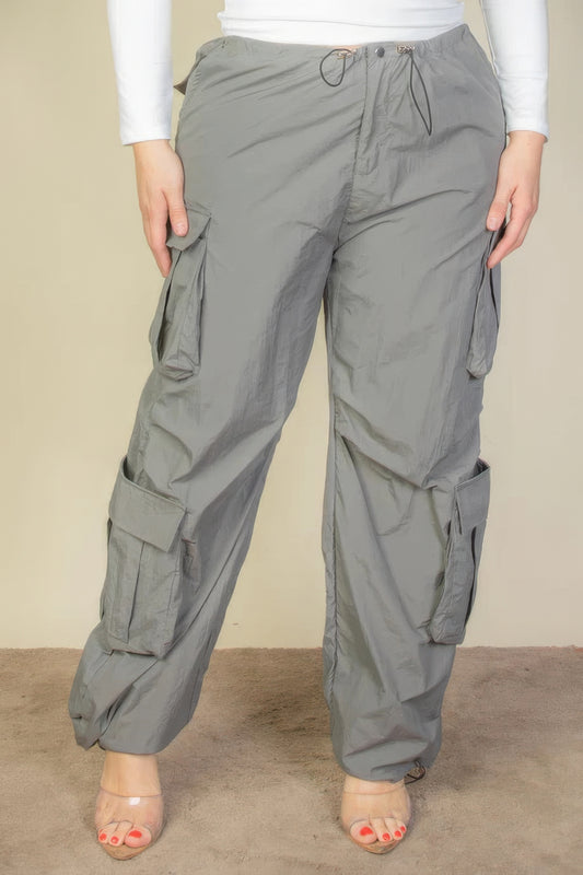 Plus Size Flap Pockets Drawstring Ruched Parachute Pants | us.meeeshop
