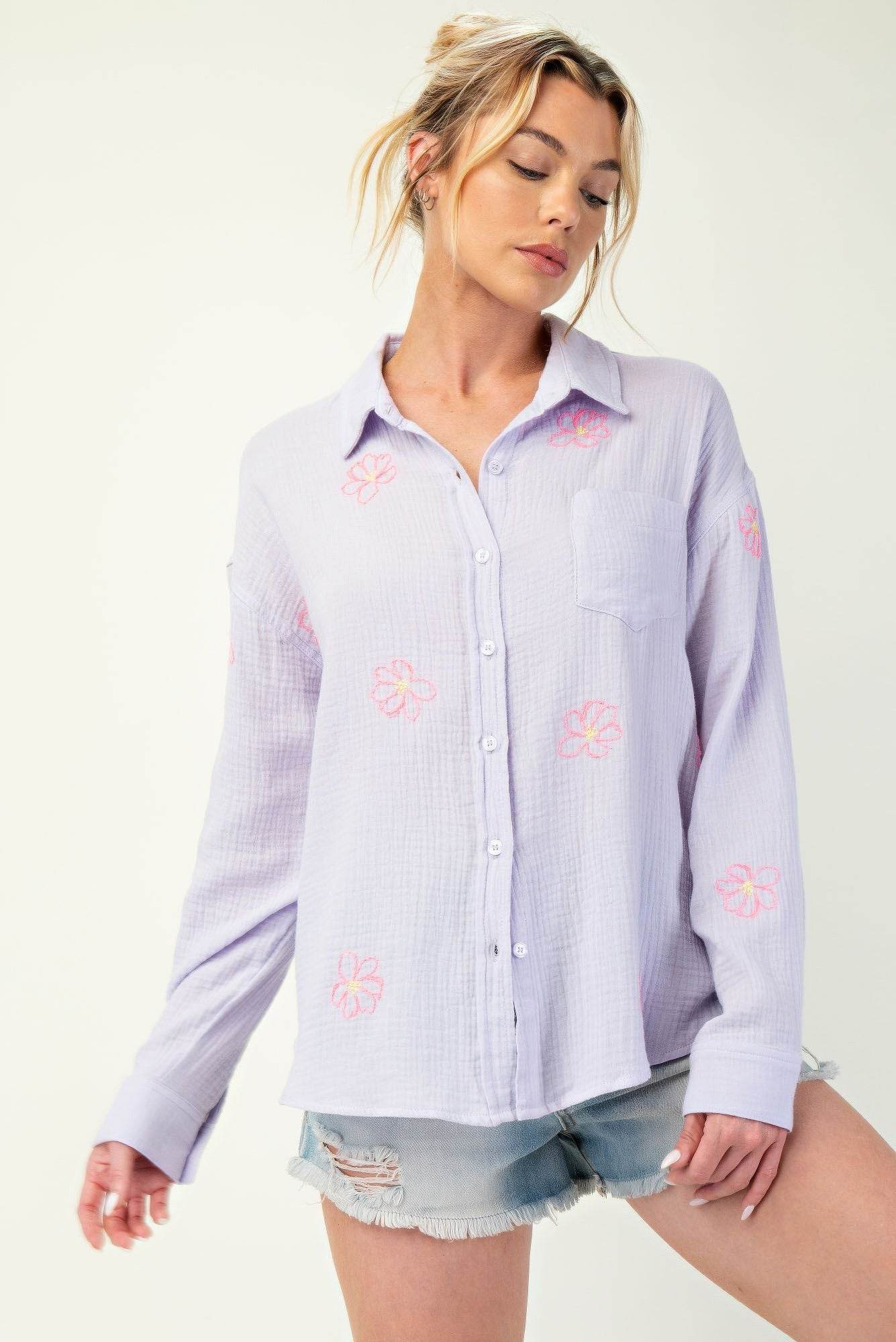 Embo detailed cotton gauze button down shirt - us.meeeshop