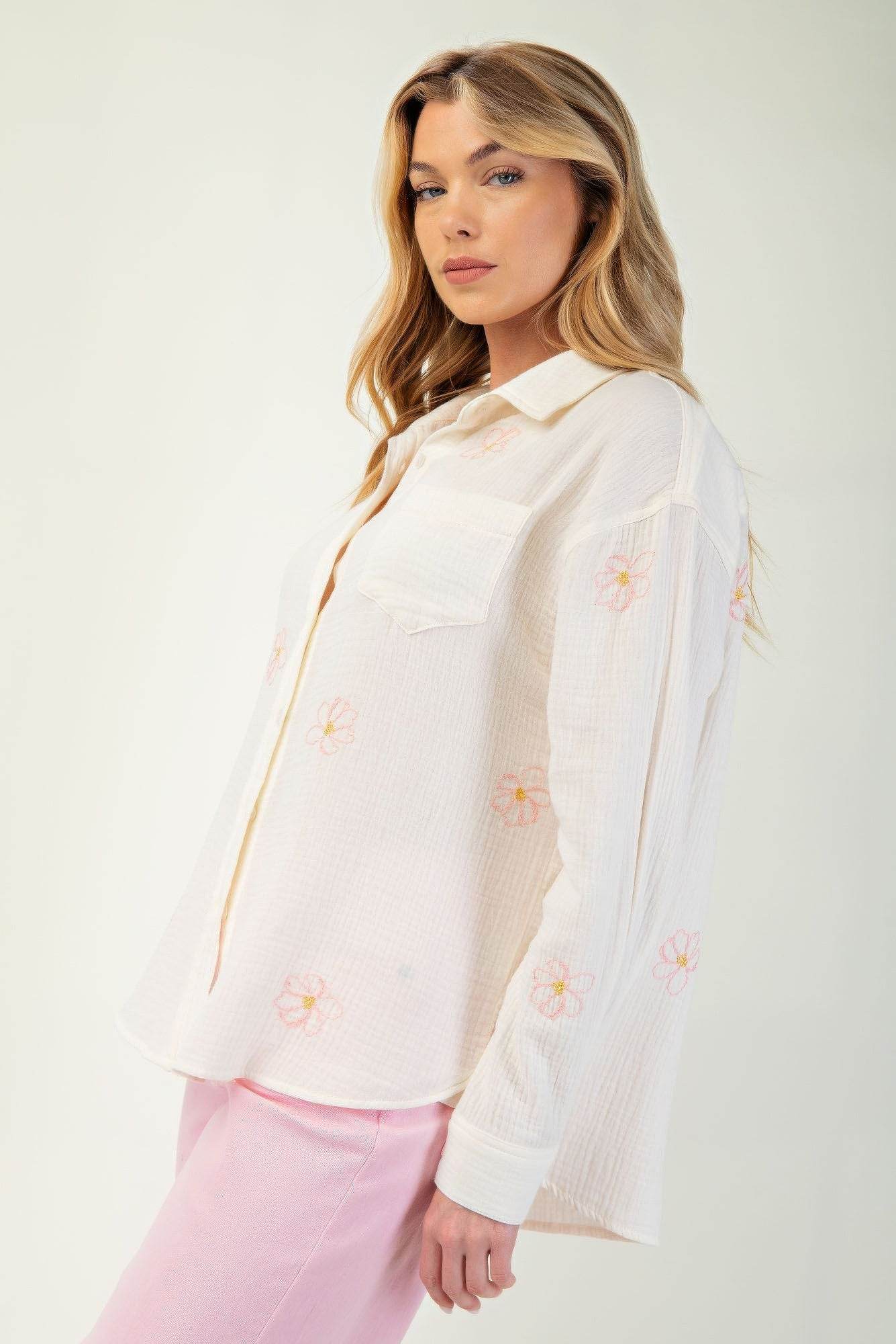 Embo detailed cotton gauze button down shirt - us.meeeshop