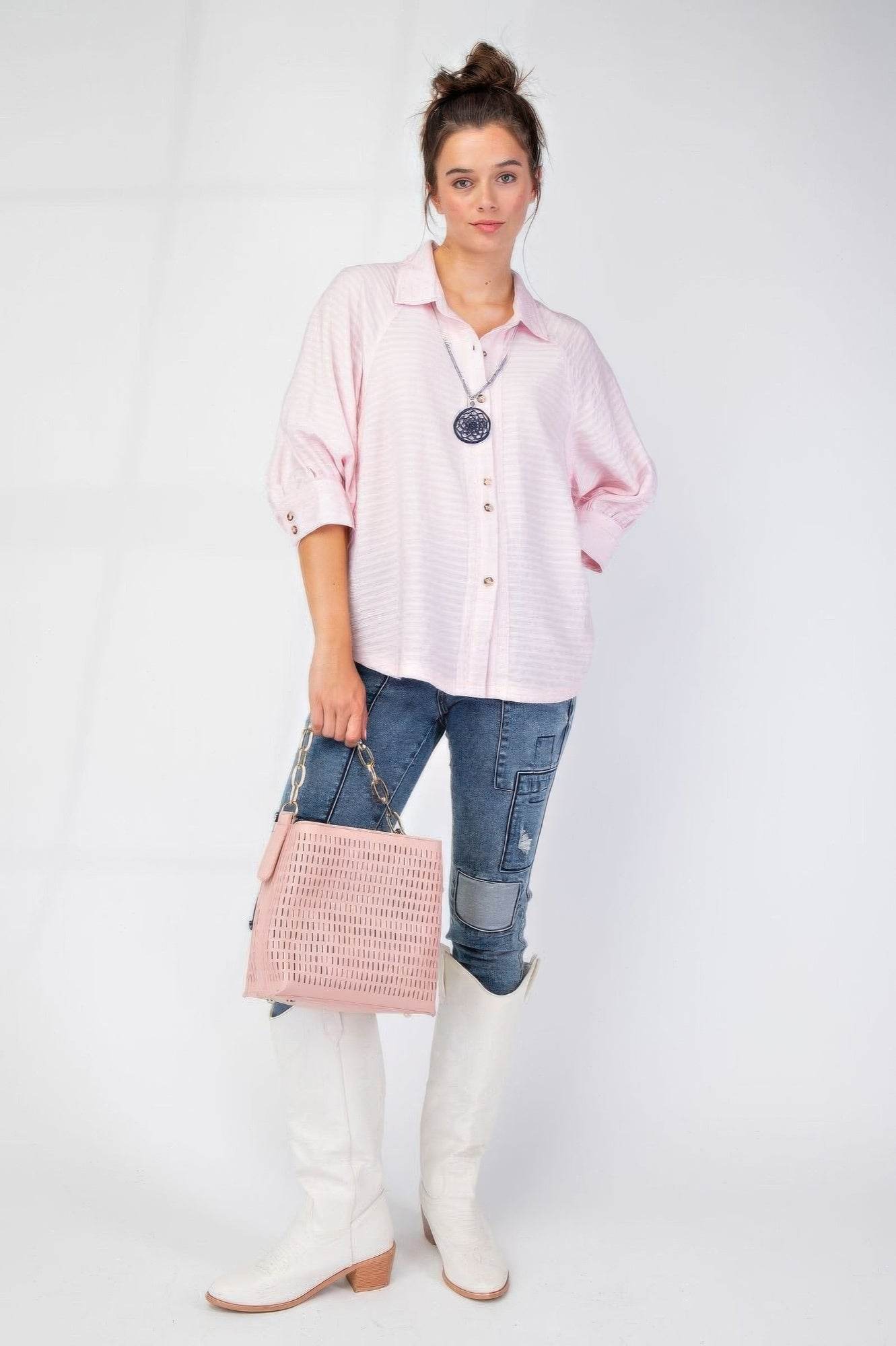 Button down textured woven shirt - us.meeeshop