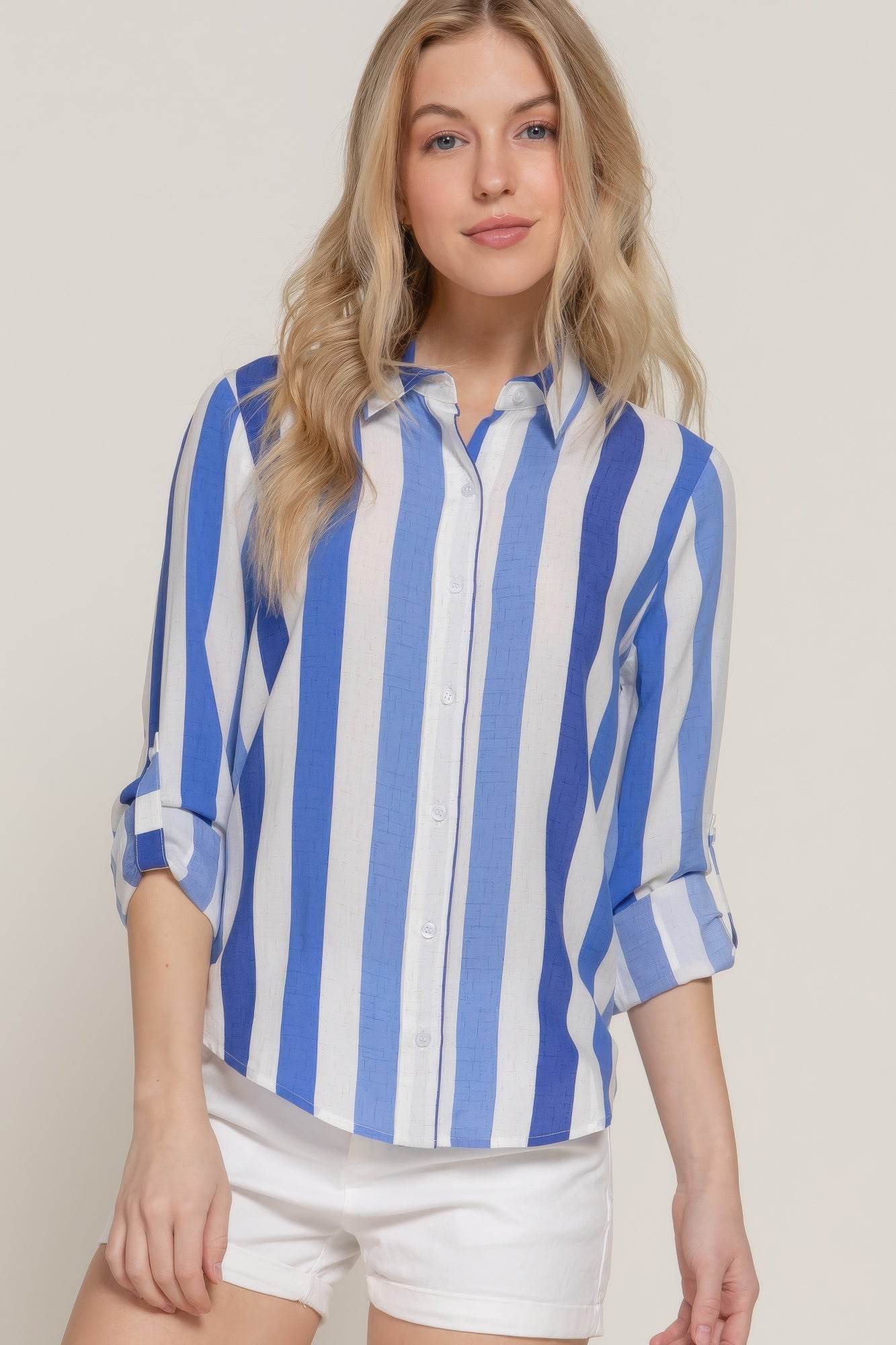 Long Slv Wide Stripe Woven Shirt - us.meeeshop