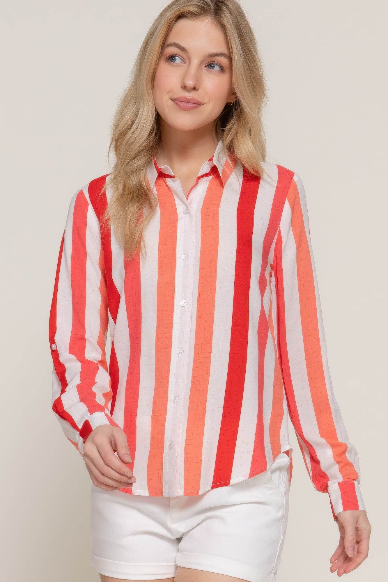 Long Slv Wide Stripe Woven Shirt - us.meeeshop