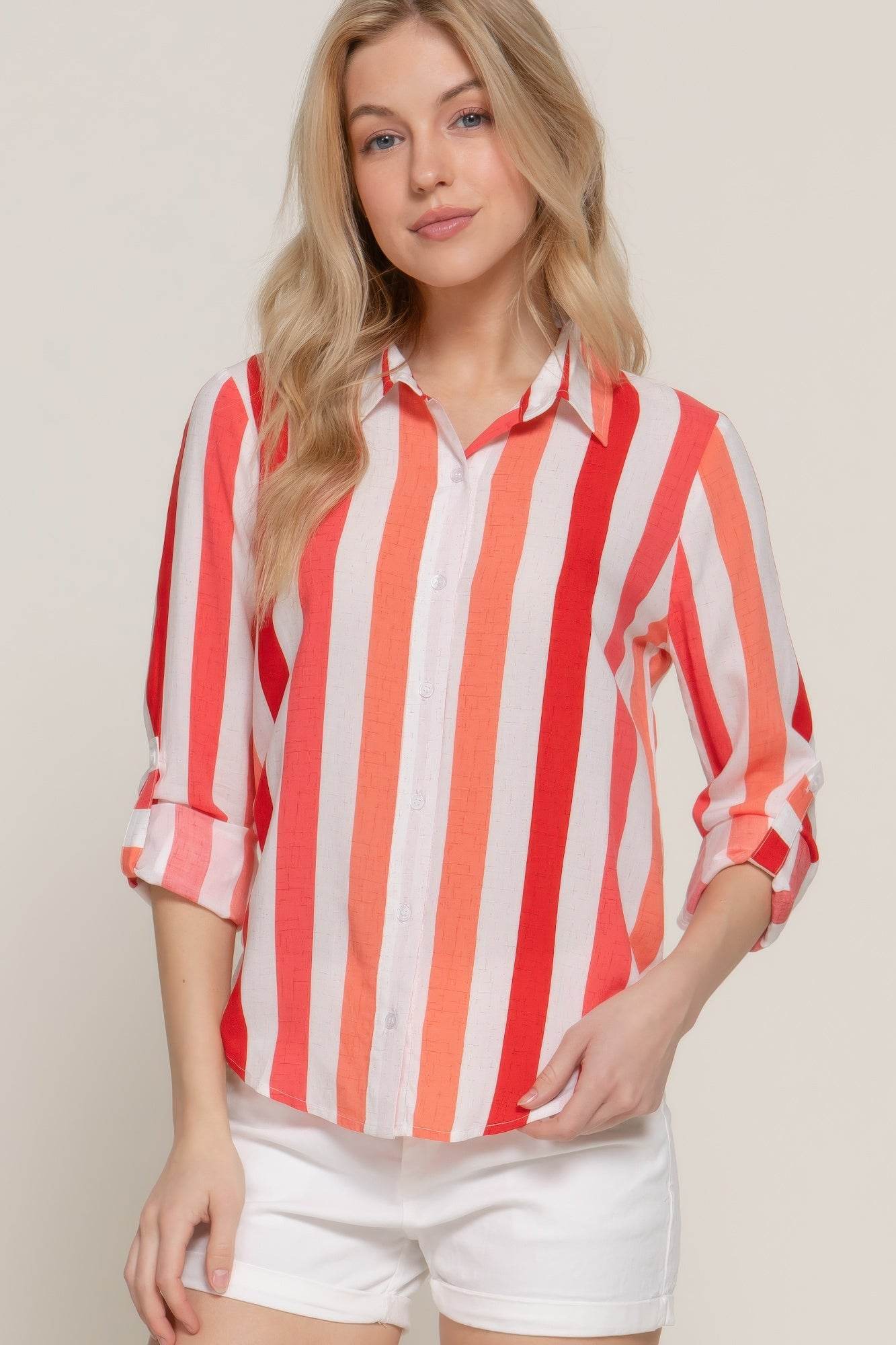 Long Slv Wide Stripe Woven Shirt - us.meeeshop