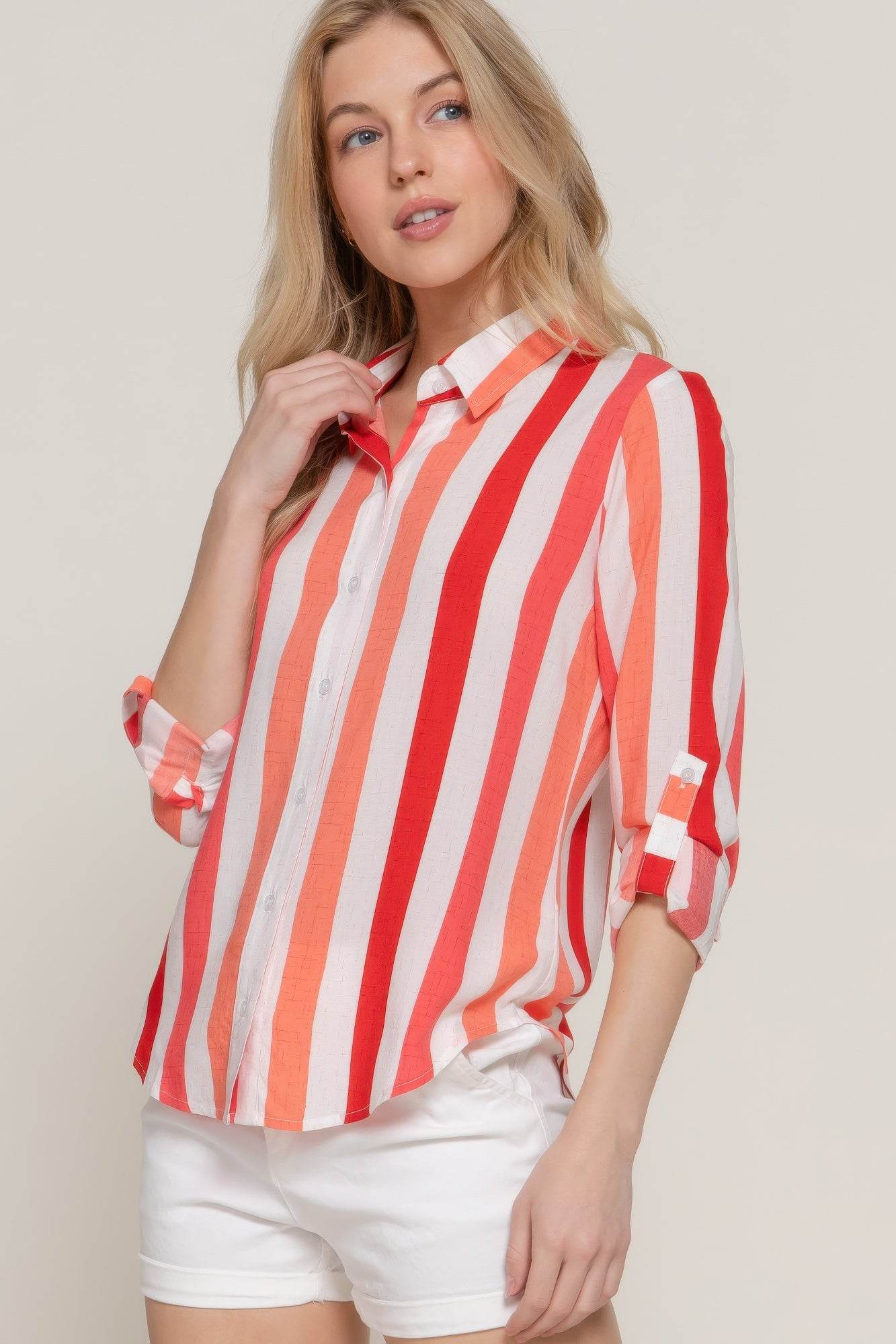 Long Slv Wide Stripe Woven Shirt - us.meeeshop