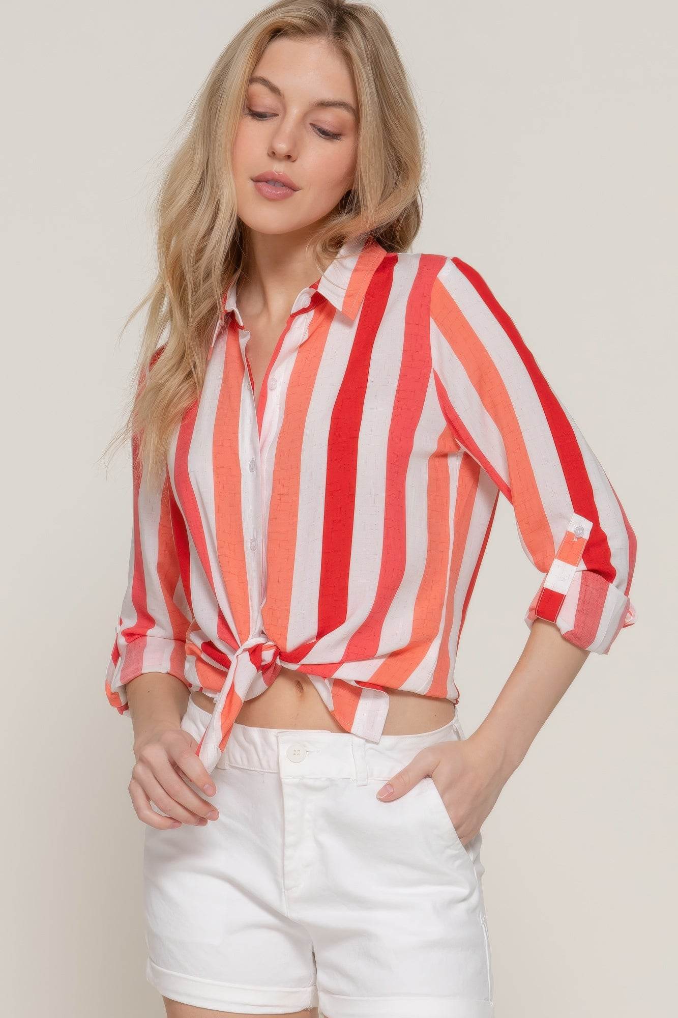 Long Slv Wide Stripe Woven Shirt - us.meeeshop