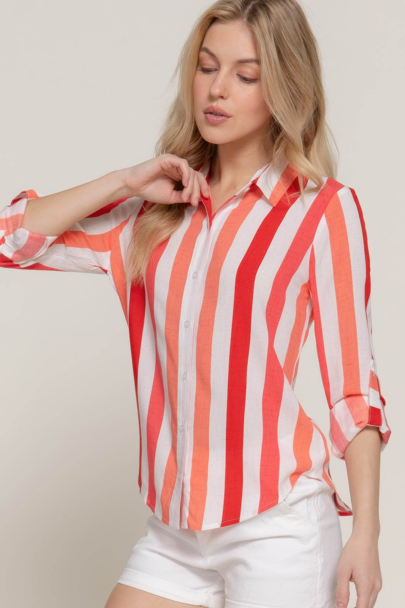 Long Slv Wide Stripe Woven Shirt - us.meeeshop