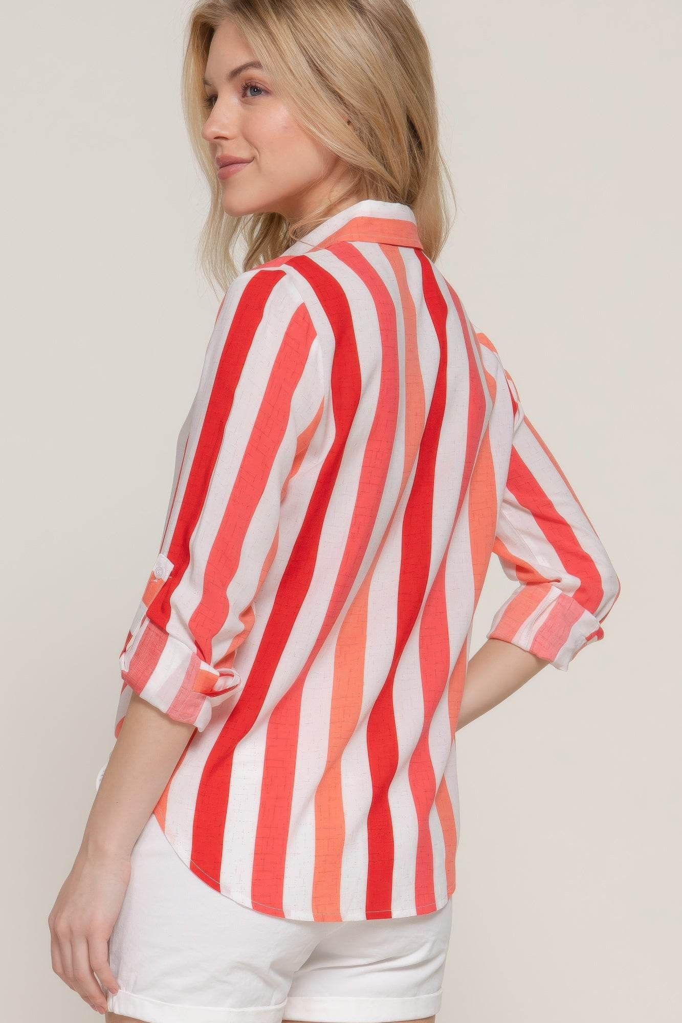 Long Slv Wide Stripe Woven Shirt - us.meeeshop