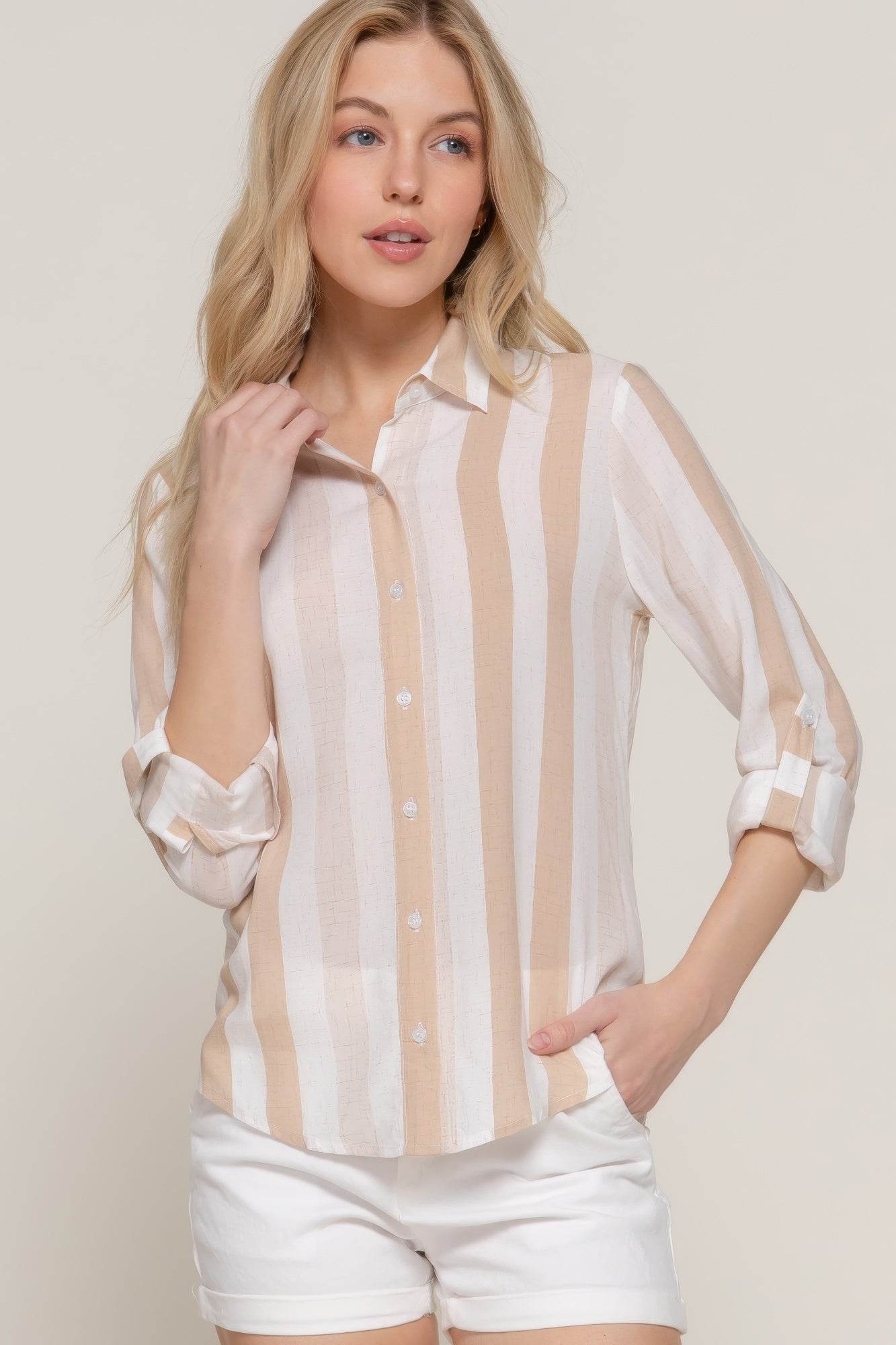 Long Slv Wide Stripe Woven Shirt - us.meeeshop