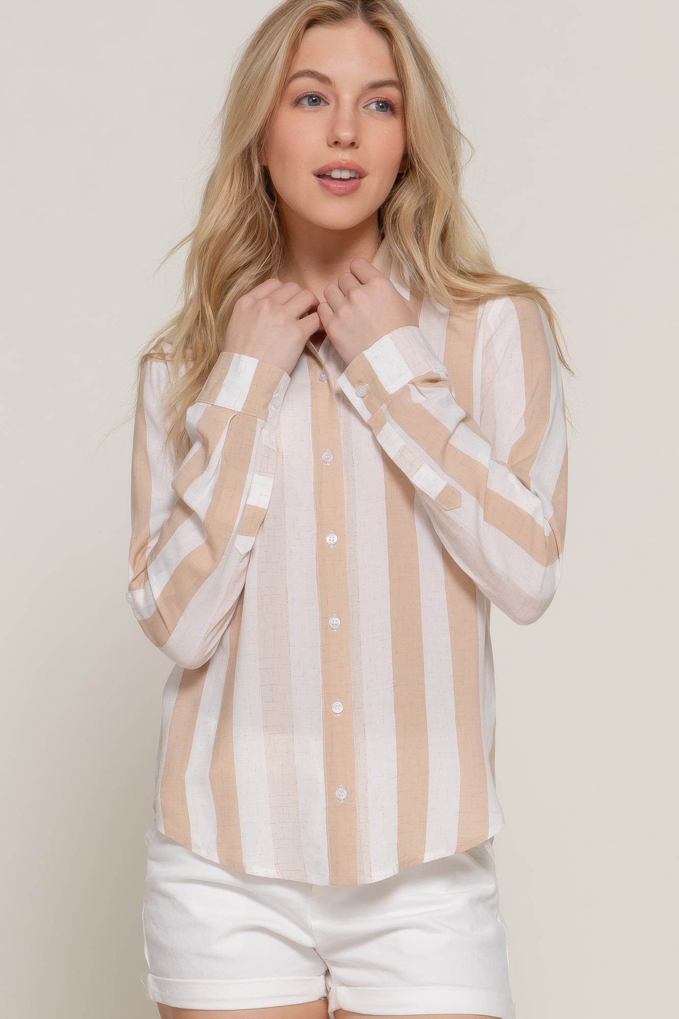 Long Slv Wide Stripe Woven Shirt - us.meeeshop