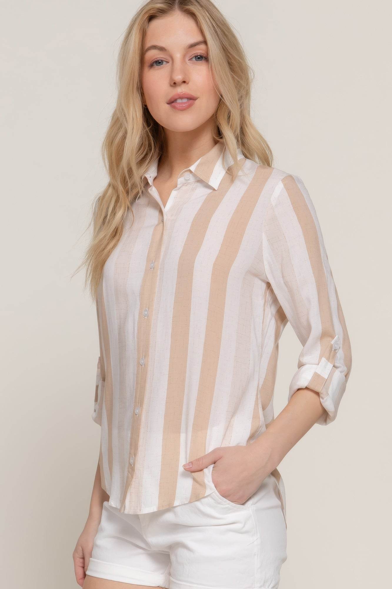 Long Slv Wide Stripe Woven Shirt - us.meeeshop