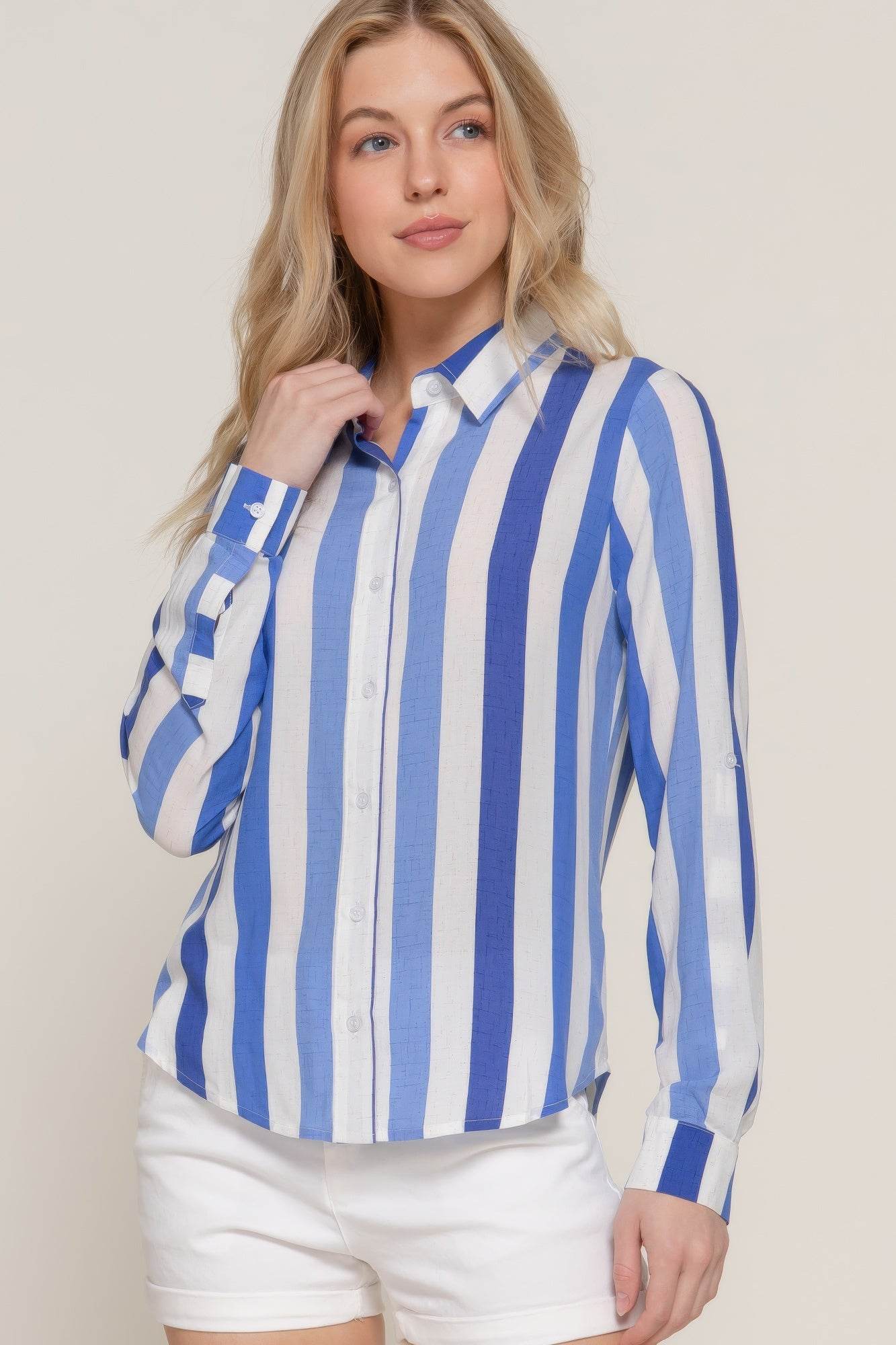 Long Slv Wide Stripe Woven Shirt - us.meeeshop